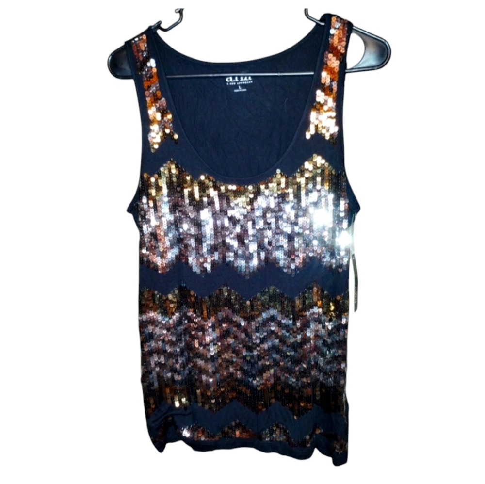 a.n.a. NWT Sleeveless Black top with gold sequin, size large